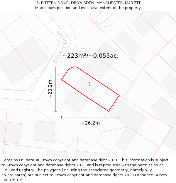 1, BITTERN DRIVE, DROYLSDEN, MANCHESTER, M43 7TT: Plot and title map
