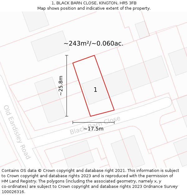 1, BLACK BARN CLOSE, KINGTON, HR5 3FB: Plot and title map