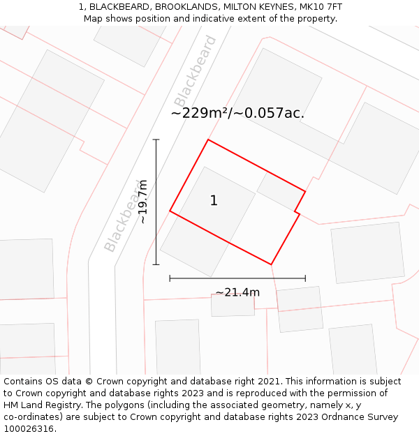 1, BLACKBEARD, BROOKLANDS, MILTON KEYNES, MK10 7FT: Plot and title map