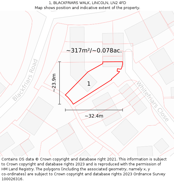 1, BLACKFRIARS WALK, LINCOLN, LN2 4FD: Plot and title map