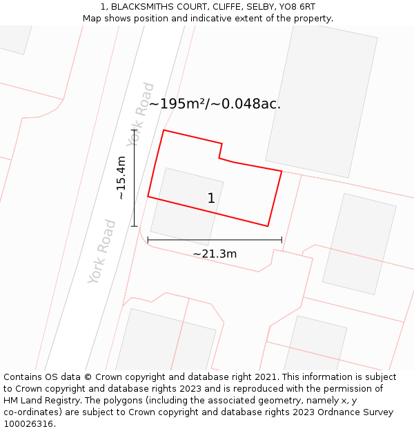 1, BLACKSMITHS COURT, CLIFFE, SELBY, YO8 6RT: Plot and title map