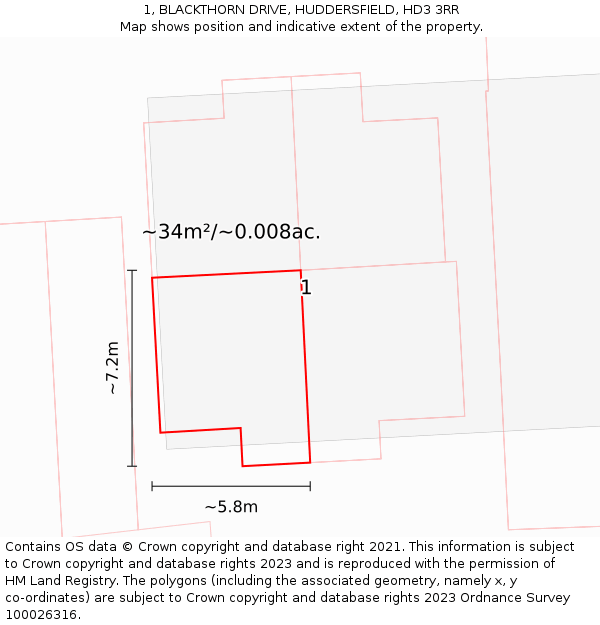 1, BLACKTHORN DRIVE, HUDDERSFIELD, HD3 3RR: Plot and title map