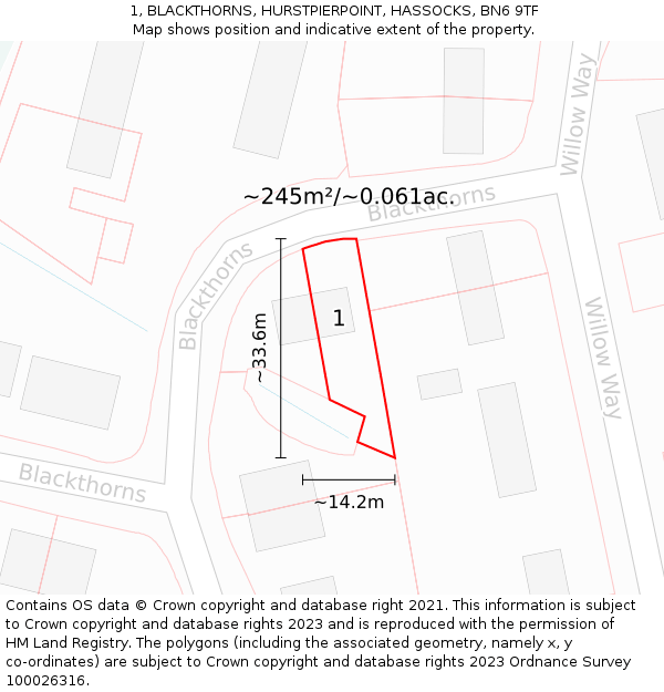 1, BLACKTHORNS, HURSTPIERPOINT, HASSOCKS, BN6 9TF: Plot and title map
