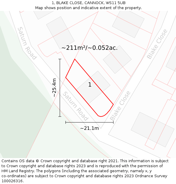 1, BLAKE CLOSE, CANNOCK, WS11 5UB: Plot and title map