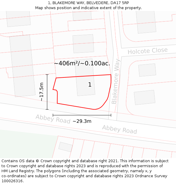 1, BLAKEMORE WAY, BELVEDERE, DA17 5RP: Plot and title map