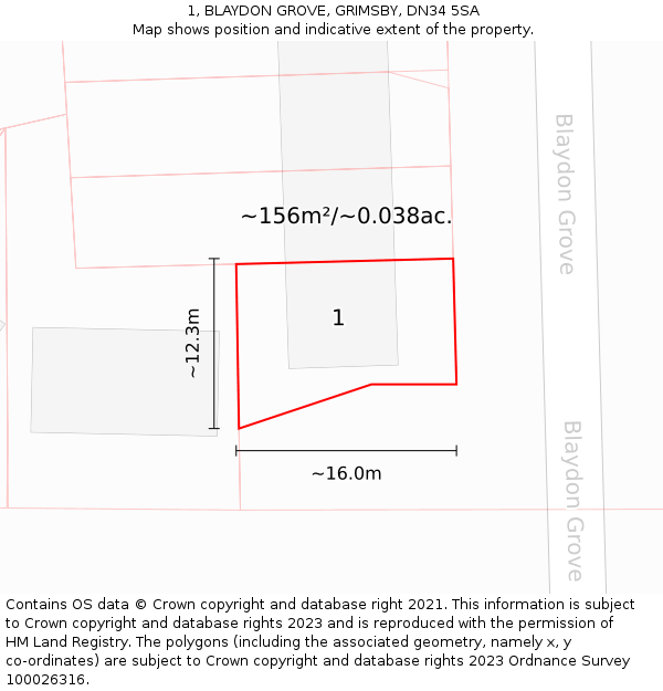 1, BLAYDON GROVE, GRIMSBY, DN34 5SA: Plot and title map