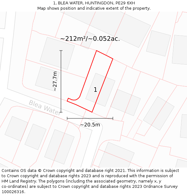1, BLEA WATER, HUNTINGDON, PE29 6XH: Plot and title map