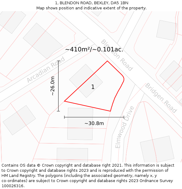 1, BLENDON ROAD, BEXLEY, DA5 1BN: Plot and title map