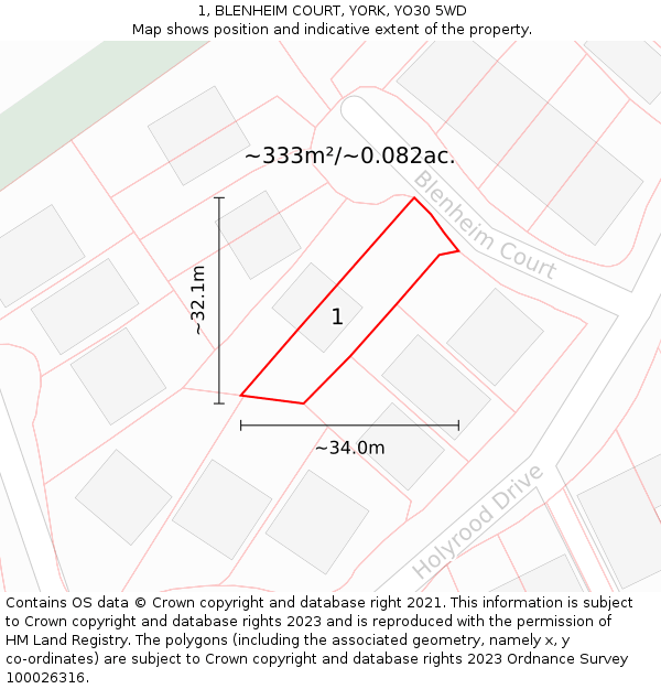 1, BLENHEIM COURT, YORK, YO30 5WD: Plot and title map