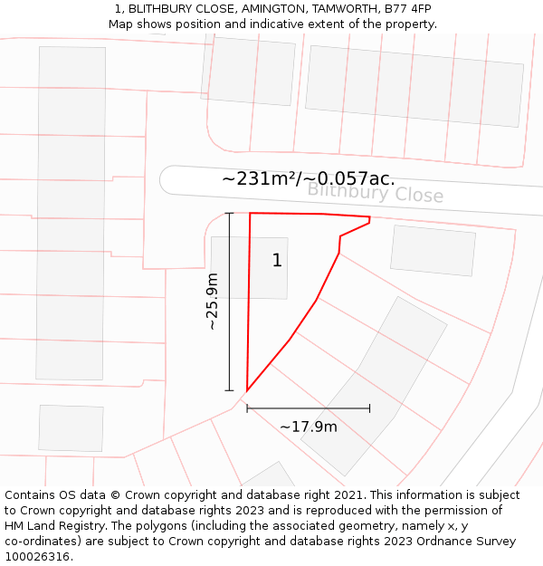 1, BLITHBURY CLOSE, AMINGTON, TAMWORTH, B77 4FP: Plot and title map