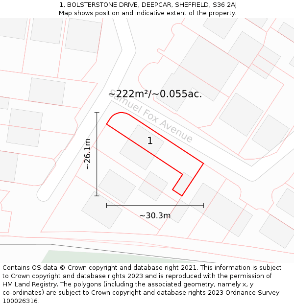 1, BOLSTERSTONE DRIVE, DEEPCAR, SHEFFIELD, S36 2AJ: Plot and title map