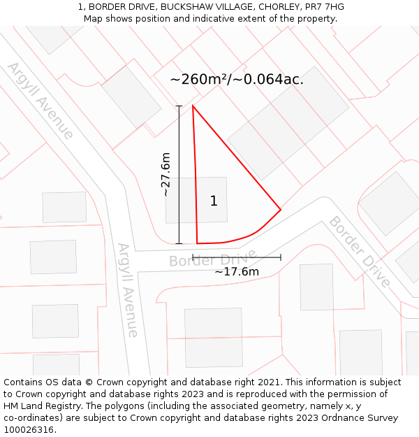 1, BORDER DRIVE, BUCKSHAW VILLAGE, CHORLEY, PR7 7HG: Plot and title map
