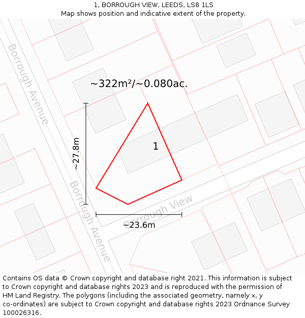 1, BORROUGH VIEW, LEEDS, LS8 1LS: Plot and title map