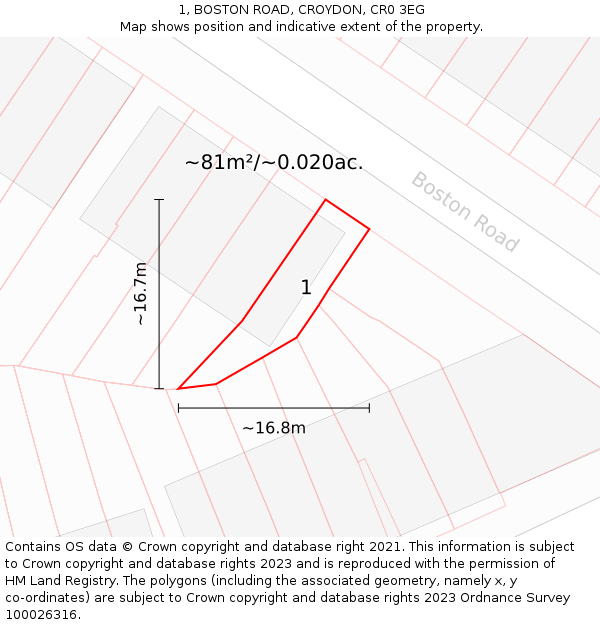 1, BOSTON ROAD, CROYDON, CR0 3EG: Plot and title map