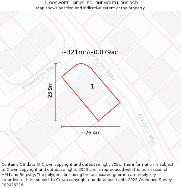 1, BOSWORTH MEWS, BOURNEMOUTH, BH9 3SD: Plot and title map