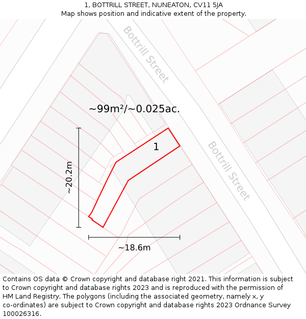 1, BOTTRILL STREET, NUNEATON, CV11 5JA: Plot and title map