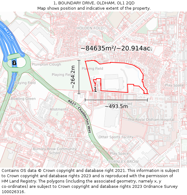 1, BOUNDARY DRIVE, OLDHAM, OL1 2QD: Plot and title map