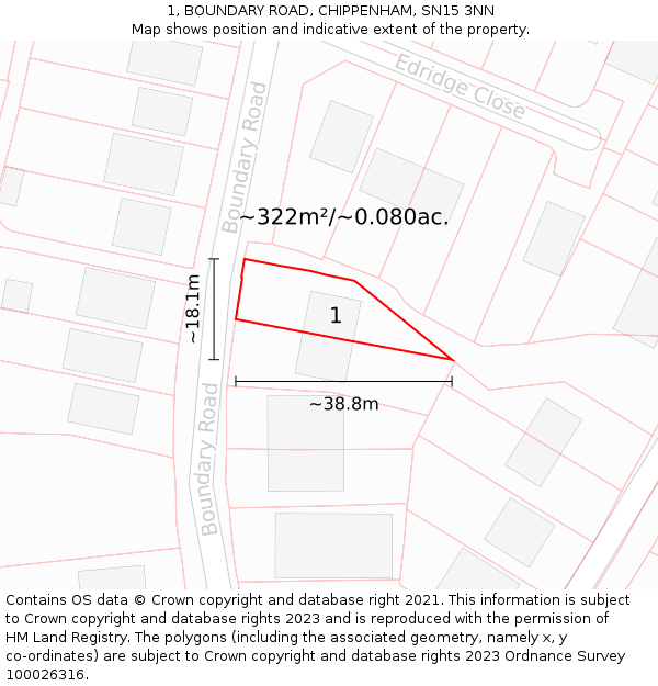 1, BOUNDARY ROAD, CHIPPENHAM, SN15 3NN: Plot and title map