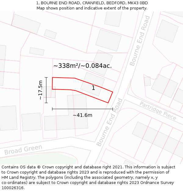 1, BOURNE END ROAD, CRANFIELD, BEDFORD, MK43 0BD: Plot and title map