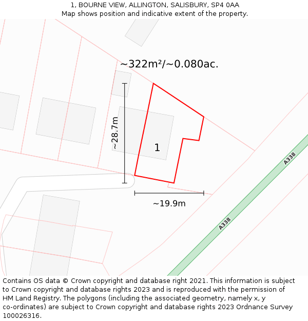 1, BOURNE VIEW, ALLINGTON, SALISBURY, SP4 0AA: Plot and title map
