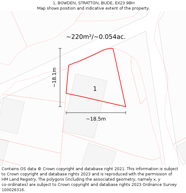 1, BOWDEN, STRATTON, BUDE, EX23 9BH: Plot and title map