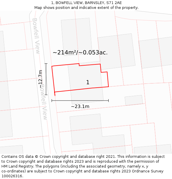 1, BOWFELL VIEW, BARNSLEY, S71 2AE: Plot and title map