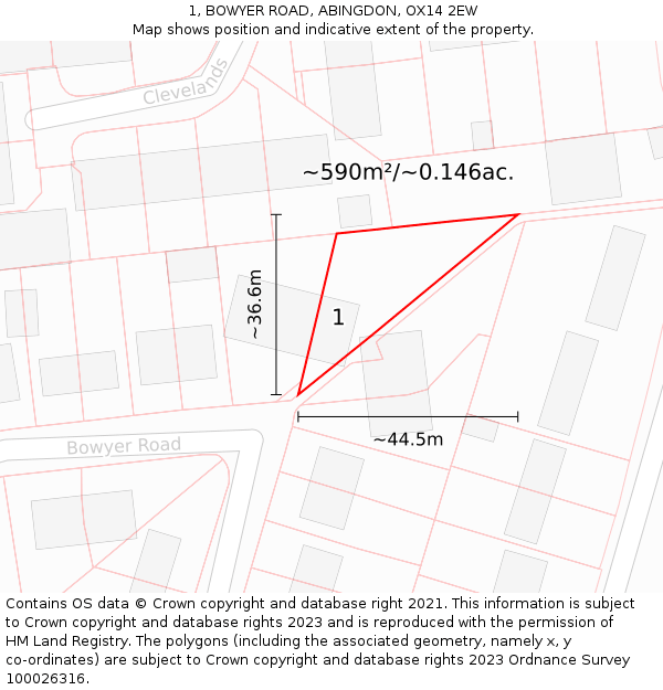 1, BOWYER ROAD, ABINGDON, OX14 2EW: Plot and title map