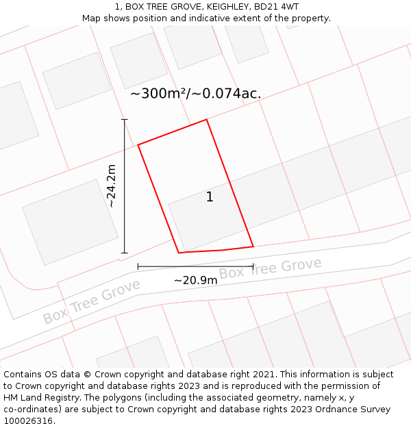 1, BOX TREE GROVE, KEIGHLEY, BD21 4WT: Plot and title map