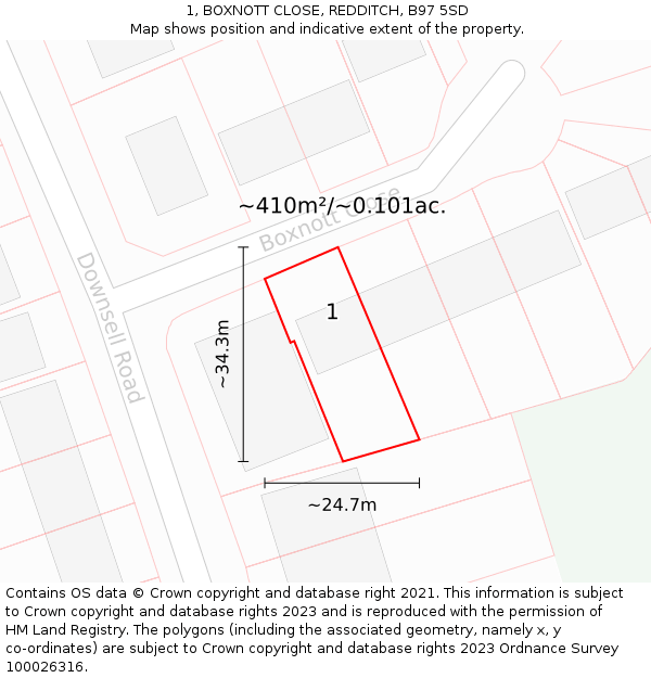 1, BOXNOTT CLOSE, REDDITCH, B97 5SD: Plot and title map