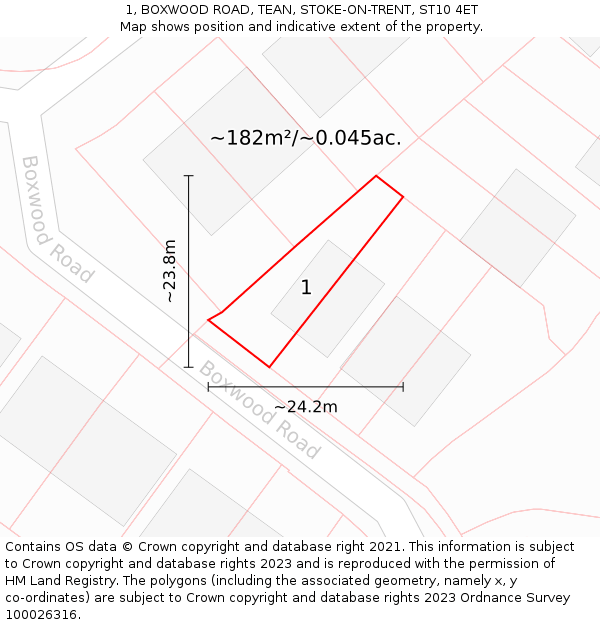 1, BOXWOOD ROAD, TEAN, STOKE-ON-TRENT, ST10 4ET: Plot and title map