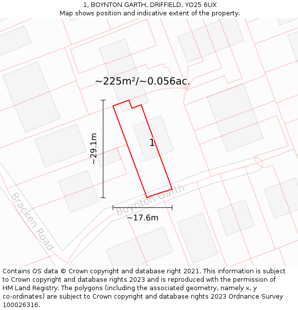 1, BOYNTON GARTH, DRIFFIELD, YO25 6UX: Plot and title map