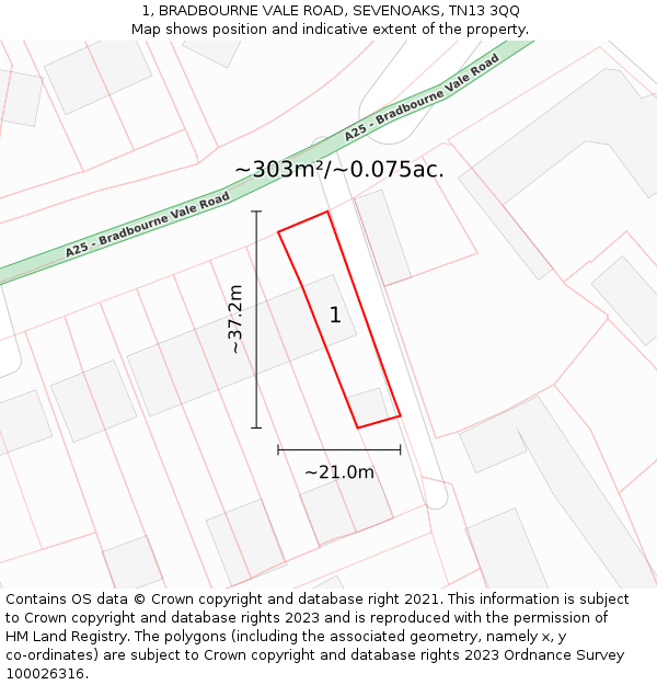1, BRADBOURNE VALE ROAD, SEVENOAKS, TN13 3QQ: Plot and title map