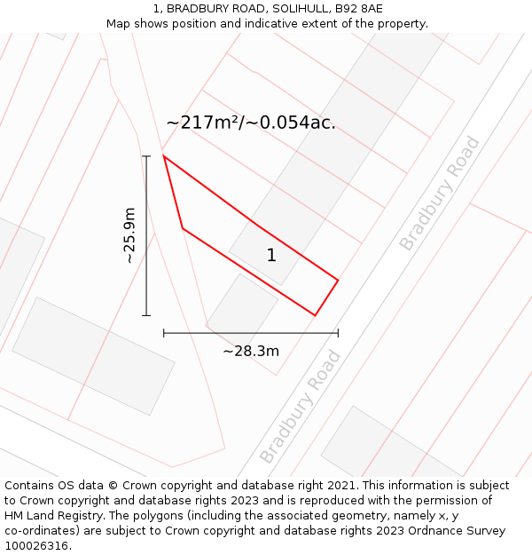1, BRADBURY ROAD, SOLIHULL, B92 8AE: Plot and title map