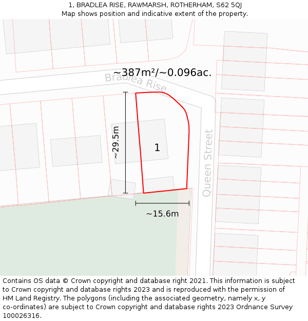 1, BRADLEA RISE, RAWMARSH, ROTHERHAM, S62 5QJ: Plot and title map