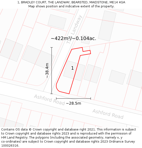 1, BRADLEY COURT, THE LANDWAY, BEARSTED, MAIDSTONE, ME14 4GA: Plot and title map