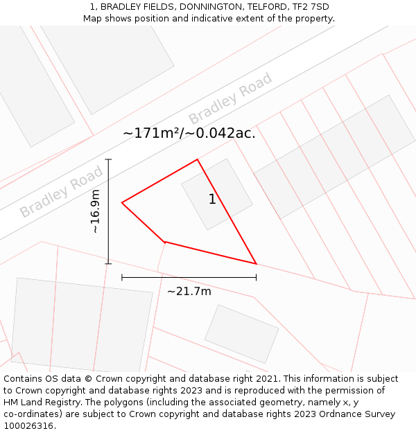 1, BRADLEY FIELDS, DONNINGTON, TELFORD, TF2 7SD: Plot and title map