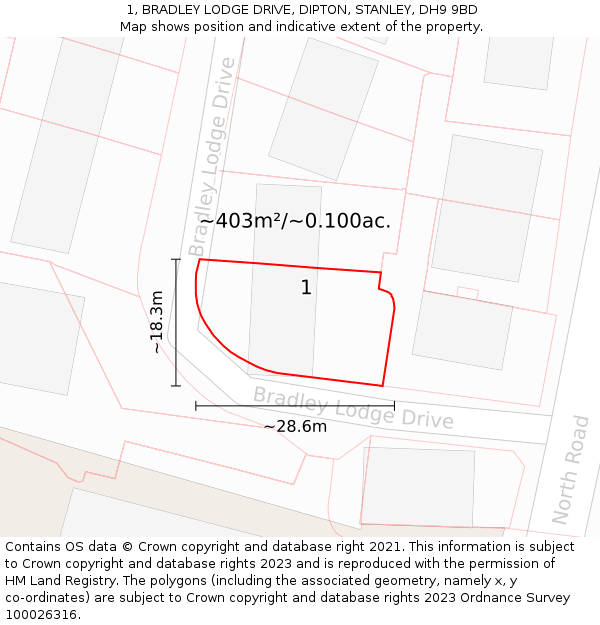 1, BRADLEY LODGE DRIVE, DIPTON, STANLEY, DH9 9BD: Plot and title map