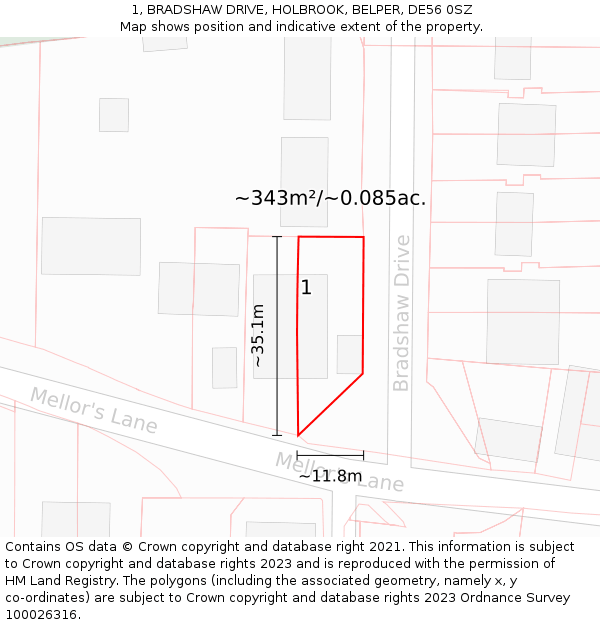 1, BRADSHAW DRIVE, HOLBROOK, BELPER, DE56 0SZ: Plot and title map