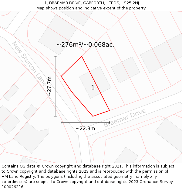 1, BRAEMAR DRIVE, GARFORTH, LEEDS, LS25 2NJ: Plot and title map