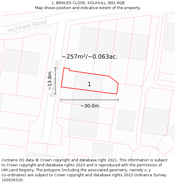 1, BRAILES CLOSE, SOLIHULL, B92 9QB: Plot and title map