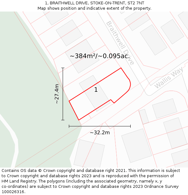 1, BRAITHWELL DRIVE, STOKE-ON-TRENT, ST2 7NT: Plot and title map