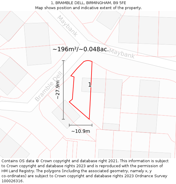 1, BRAMBLE DELL, BIRMINGHAM, B9 5FE: Plot and title map