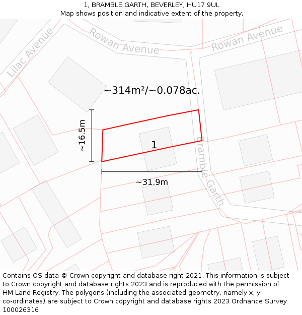 1, BRAMBLE GARTH, BEVERLEY, HU17 9UL: Plot and title map