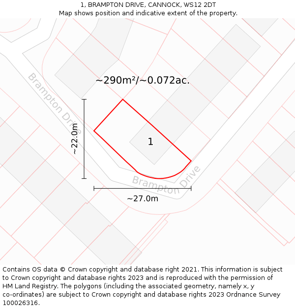 1, BRAMPTON DRIVE, CANNOCK, WS12 2DT: Plot and title map