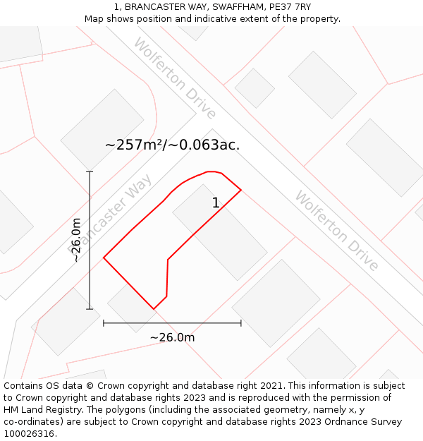 1, BRANCASTER WAY, SWAFFHAM, PE37 7RY: Plot and title map
