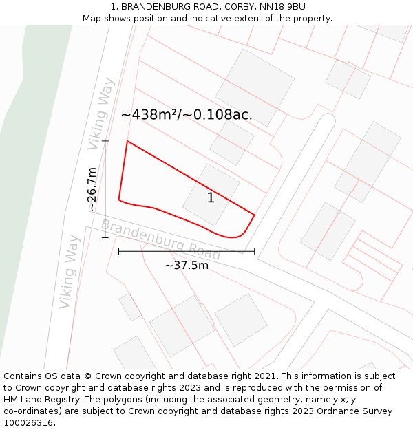 1, BRANDENBURG ROAD, CORBY, NN18 9BU: Plot and title map