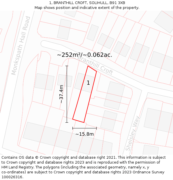1, BRANTHILL CROFT, SOLIHULL, B91 3XB: Plot and title map
