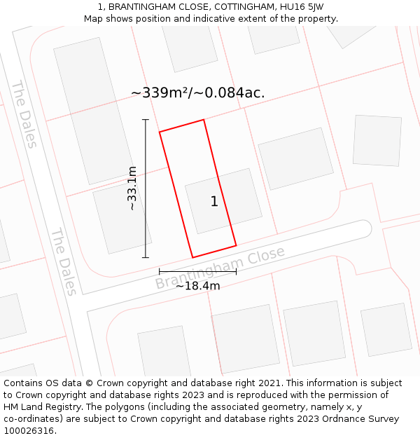 1, BRANTINGHAM CLOSE, COTTINGHAM, HU16 5JW: Plot and title map
