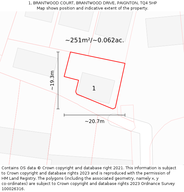 1, BRANTWOOD COURT, BRANTWOOD DRIVE, PAIGNTON, TQ4 5HP: Plot and title map