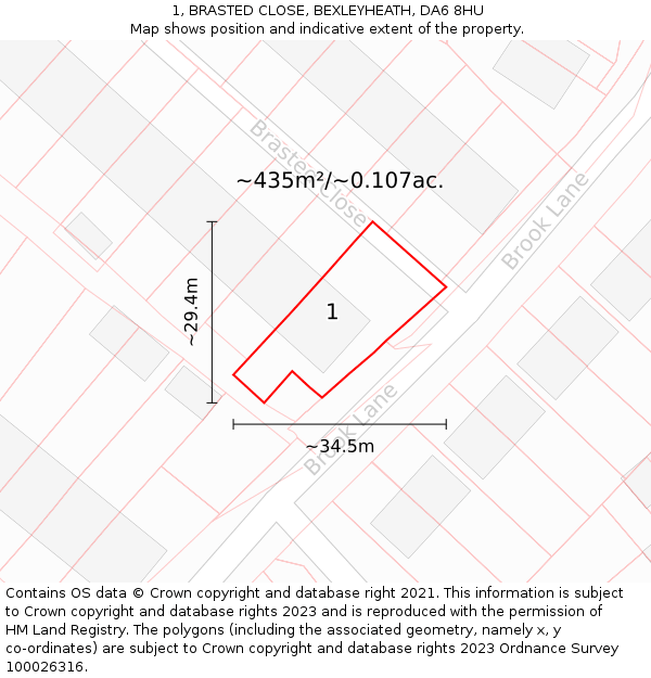 1, BRASTED CLOSE, BEXLEYHEATH, DA6 8HU: Plot and title map